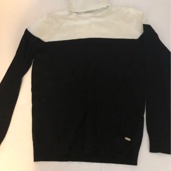 Calvin Klein Women Pullover Sweater Black & Cream Long Sleeve Turtleneck Medium - Picture 1 of 6